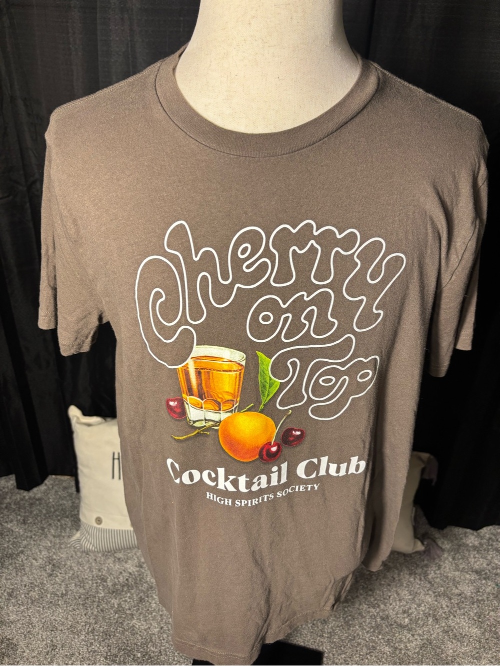 Old Navy Brown Graphic 'Cherry on Top' Cocktail Tee